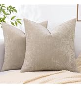 decorUhome Couch Throw Pillow Covers 18x18 Set of 2, Decorative Soft Chenille Solid Dyed Pillow C...