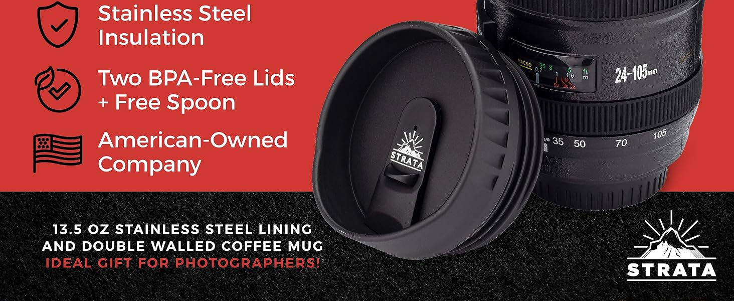 strata cups camera lens coffee mug