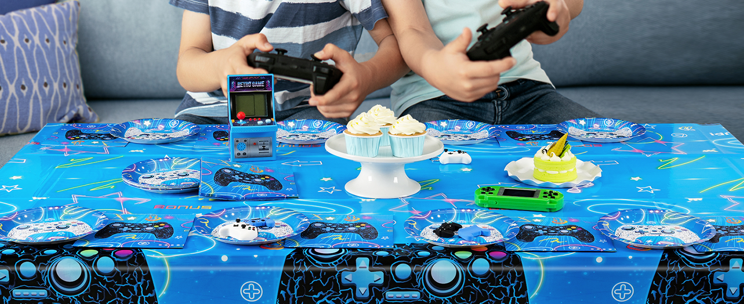 Disposable Table Gaming Theme Decoration Family Games Night Party Tablecloth Plates Napkins