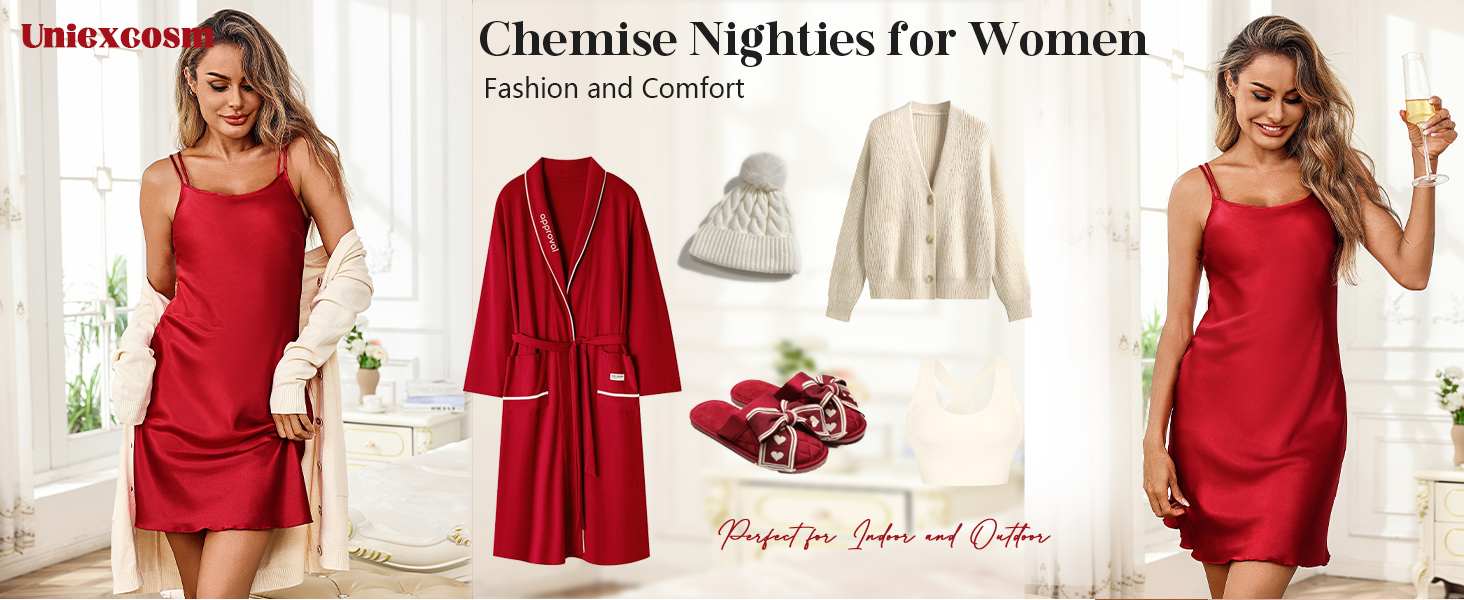 Uniexcosm Negligees for Women Satin Nightdress Chemise Sexy Babydoll Lingerie Ladies Nighties Sleepwear Spaghetti Strap Slip Nightwear Nightgown 13 satin nightdress for women sexy