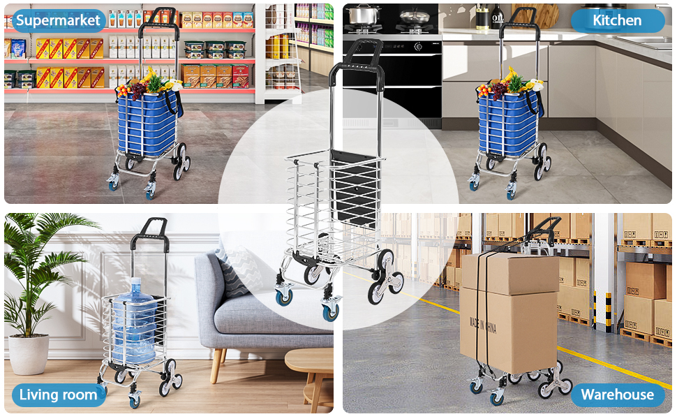 mosegor 3 in 1 Foldable Shopping Trolley on Wheels 6 Wheel Model Stair