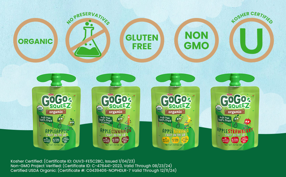 GoGo squeeZ Fruit on the Go Organic Variety Pack, Apple, Strawberry
