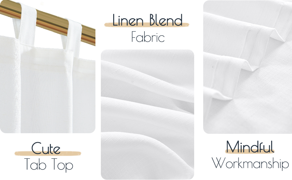 JINCHAN White Kitchen Curtains 36 Inch Linen Tier Curtains Tab Top Cafe Curtains