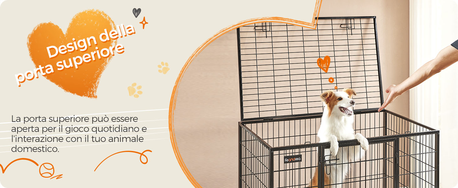 Songmics FEANDREA Gabbia Per Cani Pesanti, Casetta Per Animali Domestici, 107 X 70 X 74,9 Cm, Per Cani Di Taglia Grande E Media, Anti-fuga, Doppio Sportello Rimovibile 12 Apertura superiore