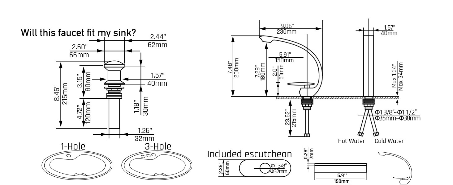 AVSIILE Brushed Gold Bathroom Sink Faucet, CShaped Curved Spout