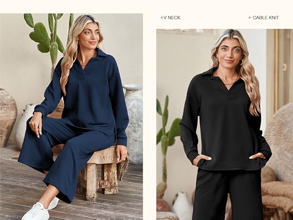 Amazon.com: SHEWIN Two 2 Piece for Women Casual Long Sleeve