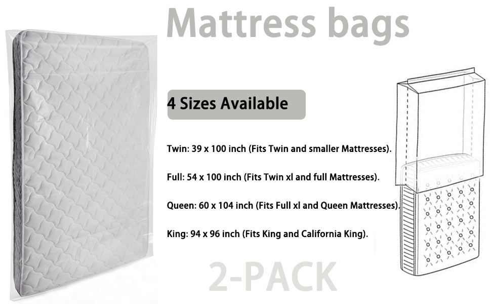 2 Pack Full Mattress Bag for Moving and Storage,5 Mil Thick