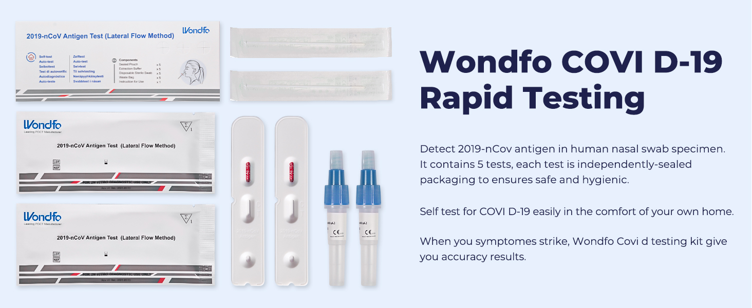 Wondfo Covid Lateral Flow Test Kit Pack of 5 Covid Tests for Covid19