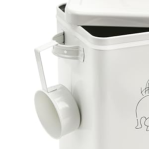 DELA DISCOUNT b5117ee6-0c76-4c3f-9b61-a4698bc4b213.__CR0,0,1024,1024_PT0_SX300_V1___ SOUJOY Pet Treat and Food Storage Bin with Lid and Scoop, 5LBS White Vintage Farmhouse Storage Tin, Coated Carbon Steel Canister, Gift for Dogs and Owners  