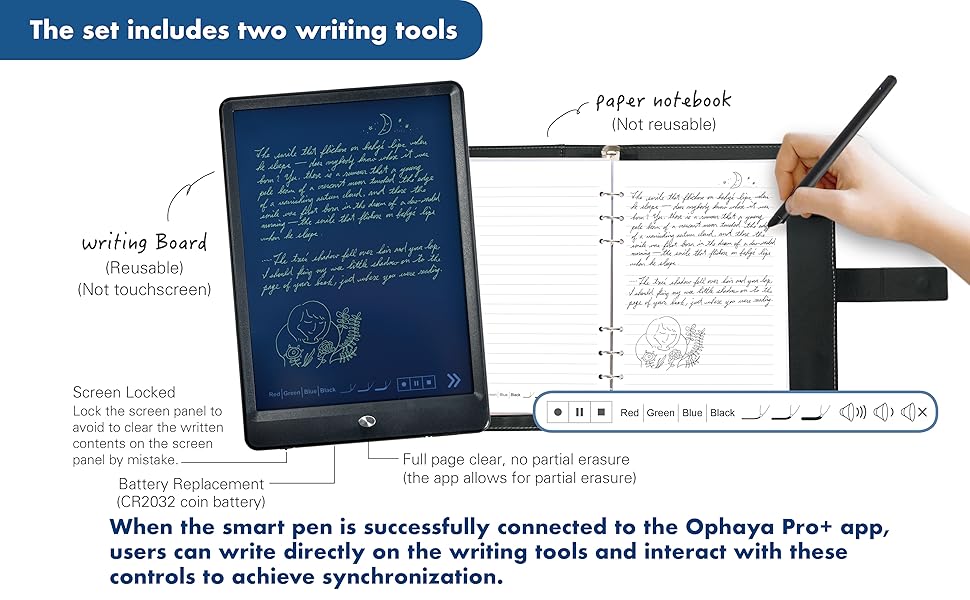 Ophayapen Smart Pen+Notebook+Writing Board, SmartPen Real-time Sync for ...