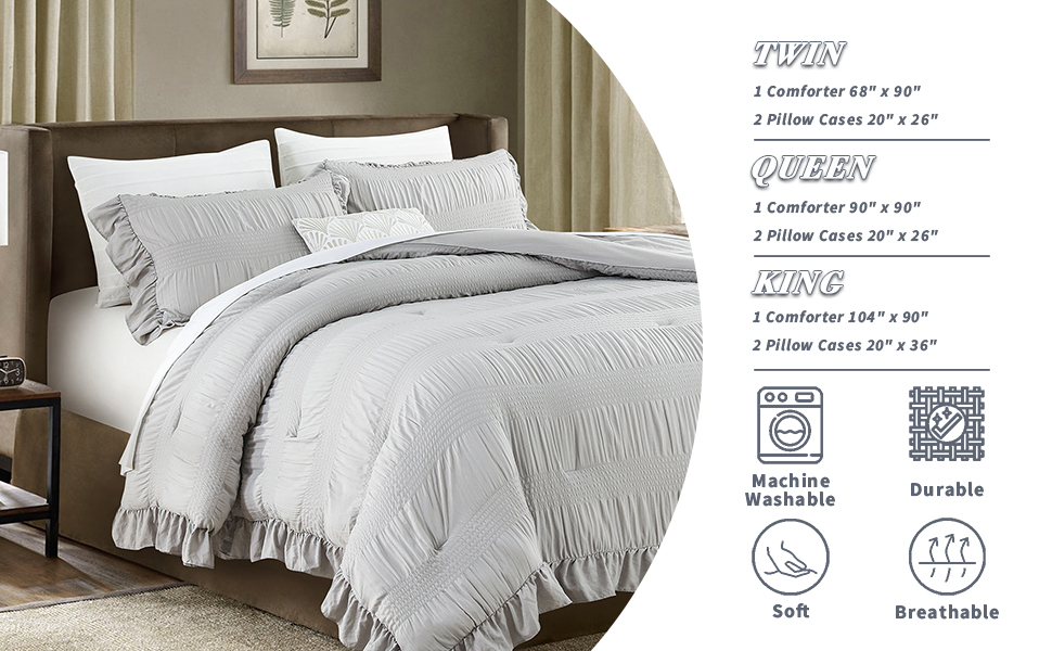 ALEISSEL Gray Twin Comforter Set, Seersucker Vintage