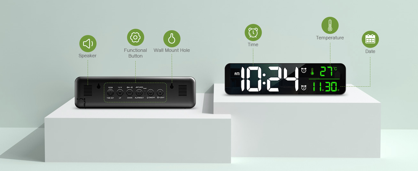 KeeKit Digital Alarm Clock, Large Display Wall Clock for Bedroom