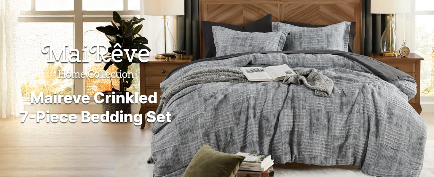 crinkle charcoal grey comforter set
