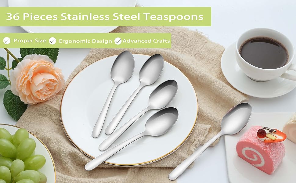 Gymdin 36 Pieces Teaspoons Set, 6 Inches Spoons Set, Stainless Steel