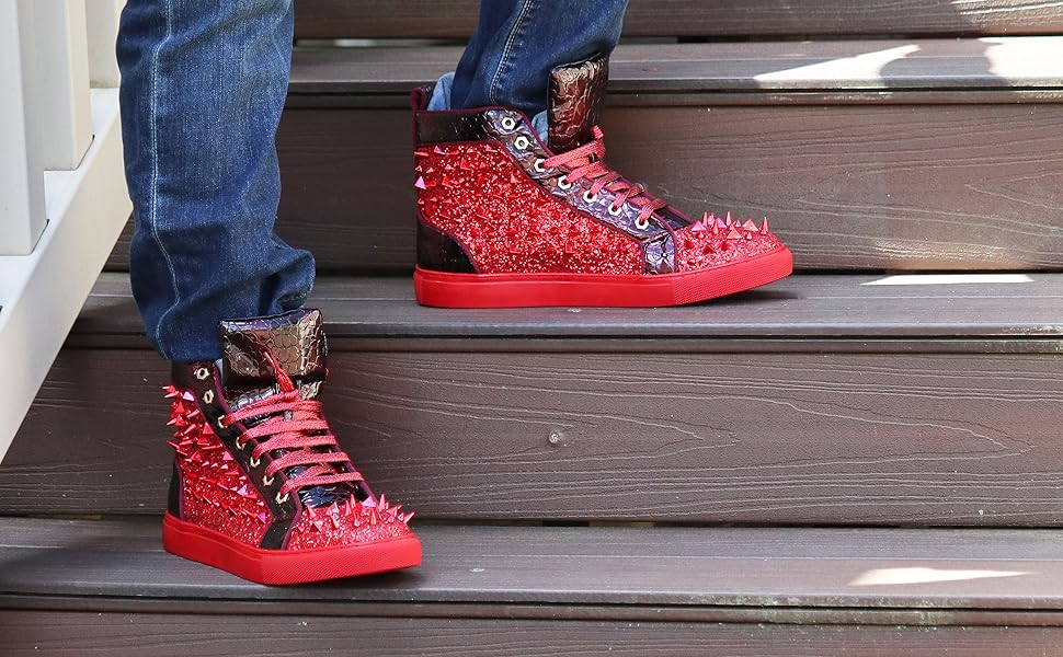 Amazon.com | Men's High Top Crystal Shimmer Rhinestone Blink