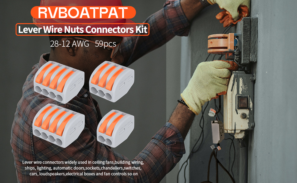 RVBOATPAT 59 PCS Wire Connectors Kit, Lever Wire Nuts Connectors Push