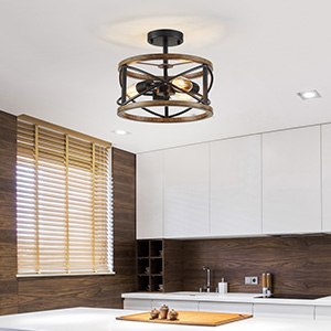 WUZUPS Chandelier 3-Light Vintage Farmhouse Industrial Semi-Flush Mount Ceiling Light