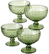 WHW Whole House Worlds Baroque Coupe Footed Bowls, Set of 4, Green Glass, Weighted, 12 fluid ounc...