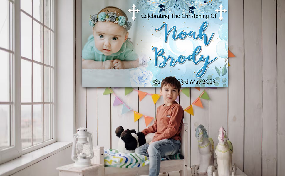 Personalised Birthday Backdrop Background photo Banner Christening