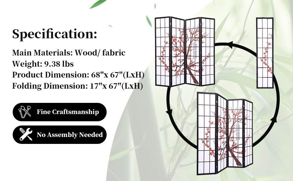 JVVMNJLK Shoji Screen Room Divider, 4 Panel Privacy Screen