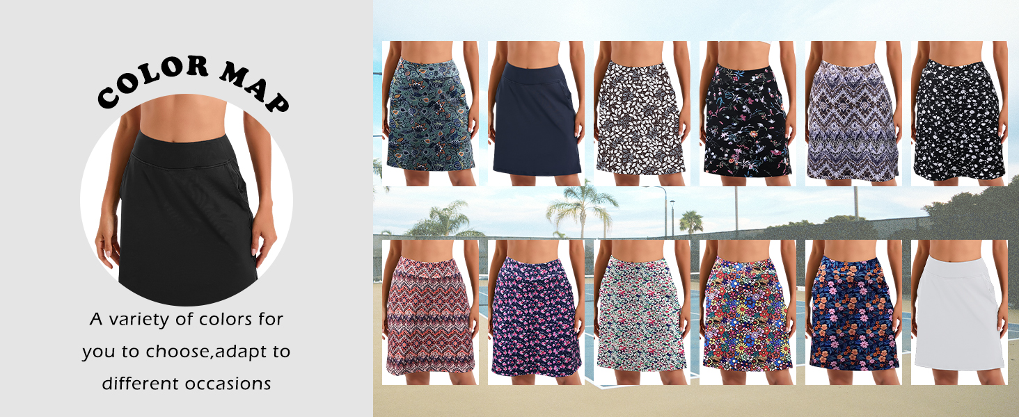 Jhsnjnr Women's Golf Skorts with Pockets Knee Length Elasticated Waist Active Athletic Tennis Skirt 10 Color Map