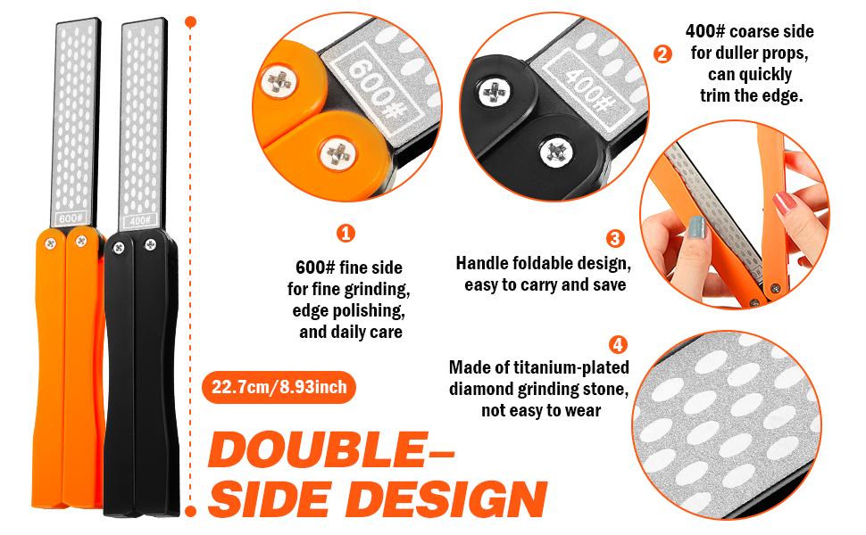 2 Pack Garden Tool Sharpener, Folding Pocket Diamond Knife Sharpener
