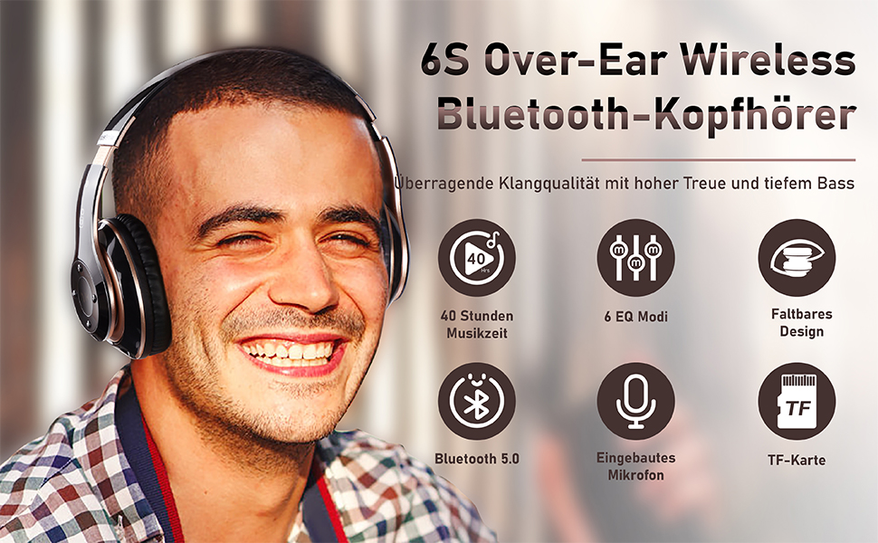 Lankey Sound Wireless Bluetooth Headphones, OverEar Headphones with 6