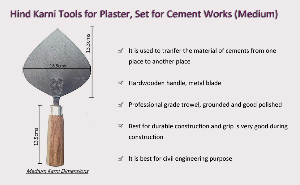 Hind Tools Karni/Kanni (Medium) Karni Tools for Plaster Trowel Set