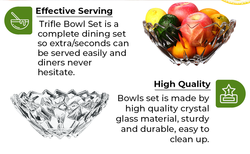 SG Traders 7 Piece Trifle Bowl Set Decorative Bowl Crystal Glass Fruit