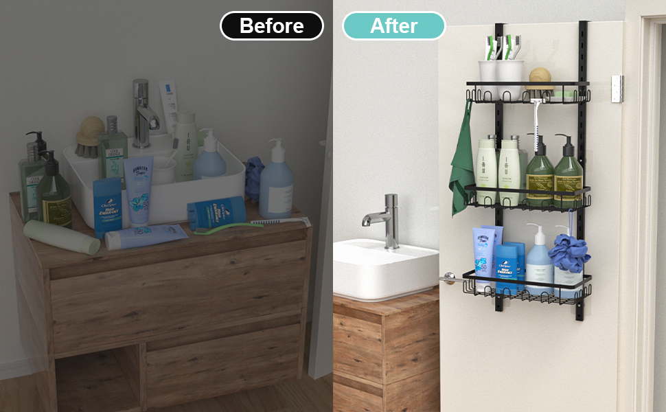 VyGrow Over the Door Shower Caddy with 36 Hooks, Hanging Shower