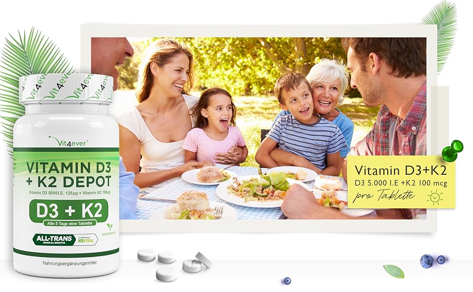Vitamin D3 + K2 Depot 365 Tabletten Premium Rohstoff 99,7+ All