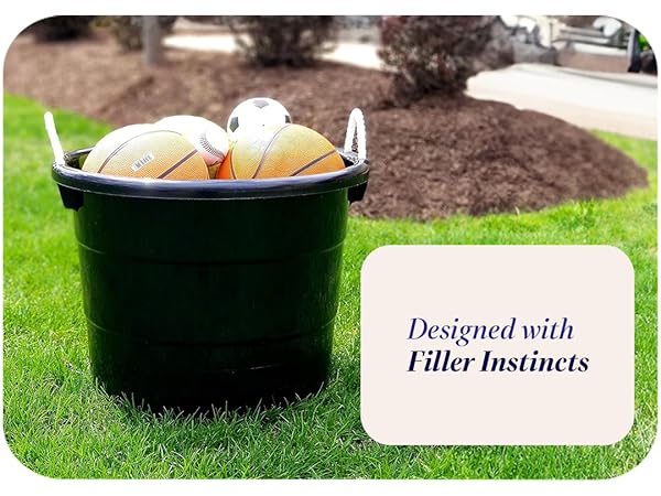 Homz 17 Gal Plastic Open Storage Round Utility Tub with Handles, Black (2 Pack)