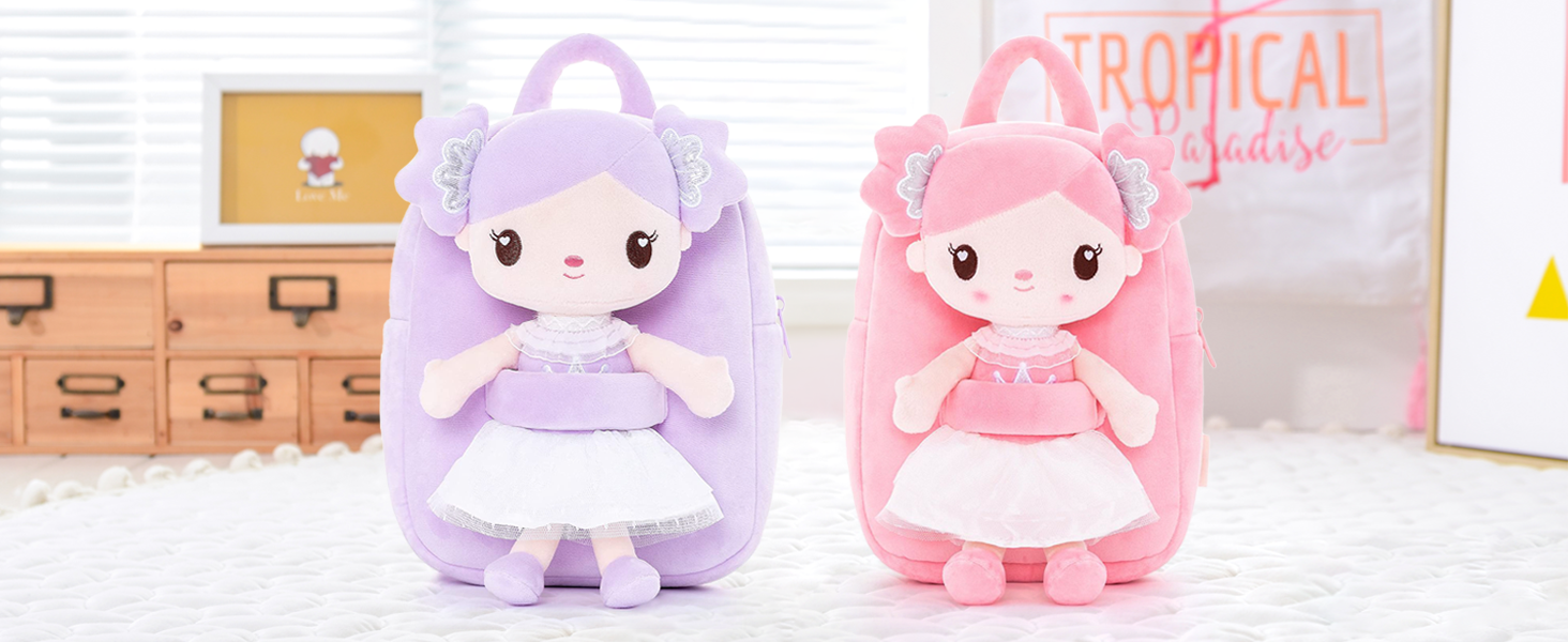 Gloveleya Toddler Backpack with Rag Doll Gifts for Girls Candy Girl Pink 9 Inches