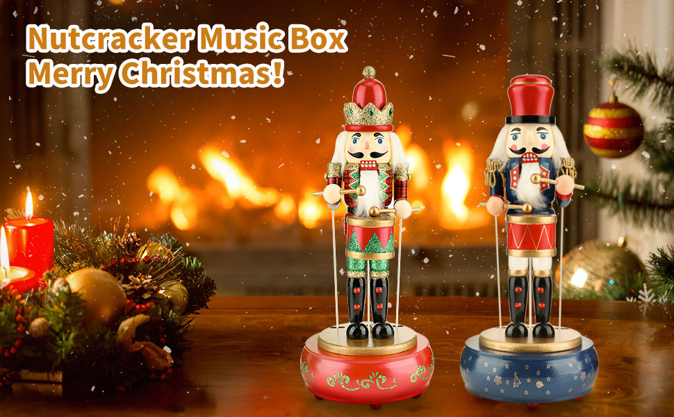 Auniq Wooden Nutcracker Music Box, Christmas Decorations Musical