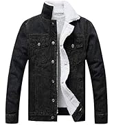 Omoone Men's Faux Fur Collar Sherpa Fleece Lined Distressed Denim Trucker Jacket
