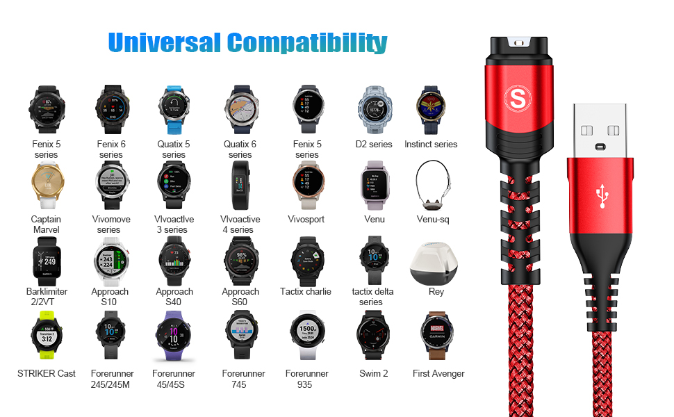 Garmin Watch Charger Cable [2Pack,4ft] Compatible with