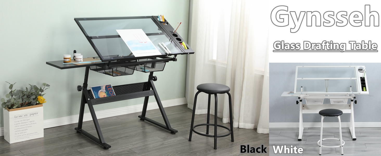 Gynsseh Glass Drafting Table, Adjustable Height Drawing