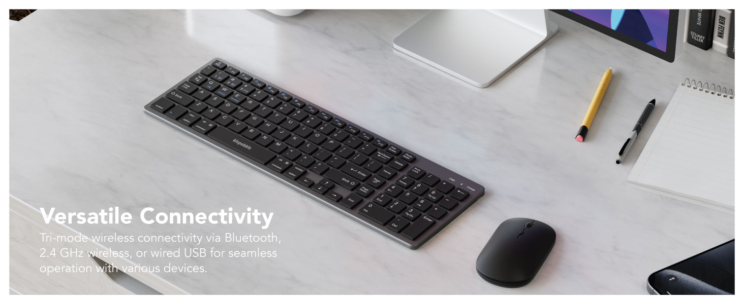 Blupebble Magic Pebble Combo Tri Mode Wireless Keyboard and Mouse