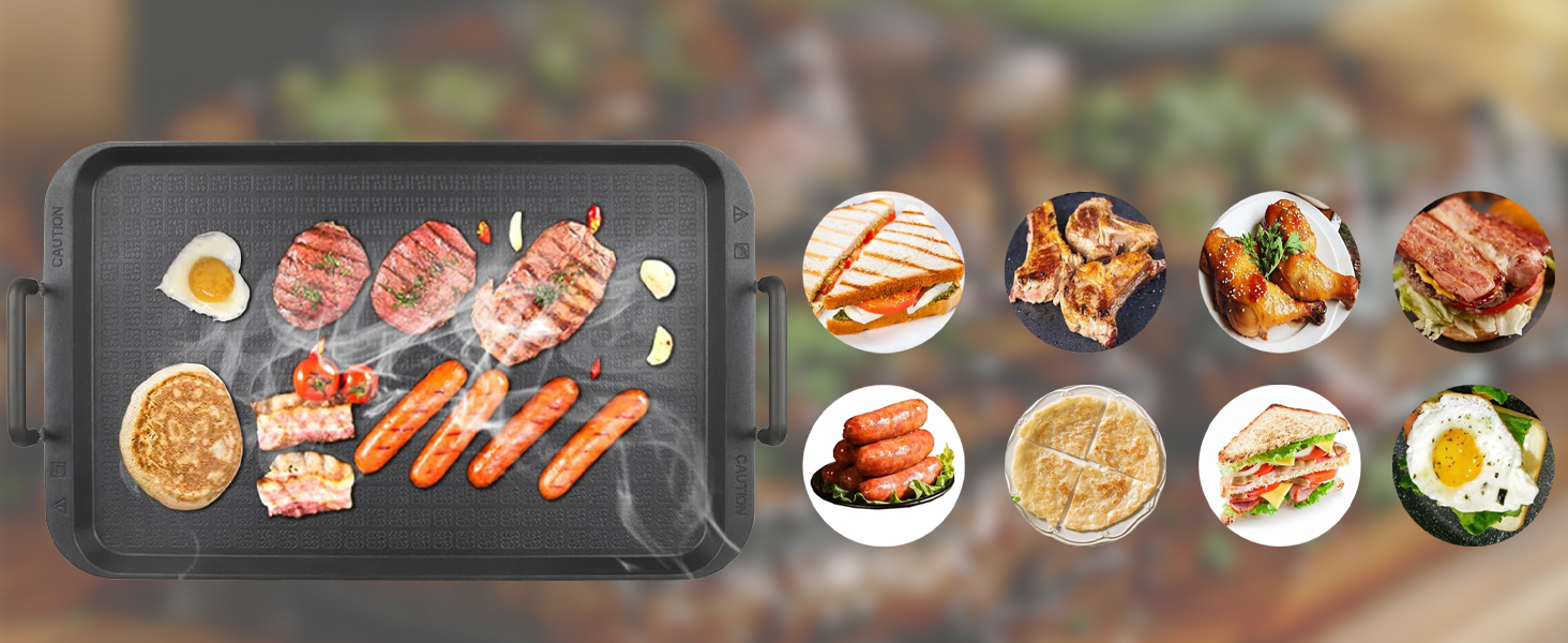 Vayepro 2 Burner Griddle Pan with Glass Lid, Stove Top Flat Griddle for