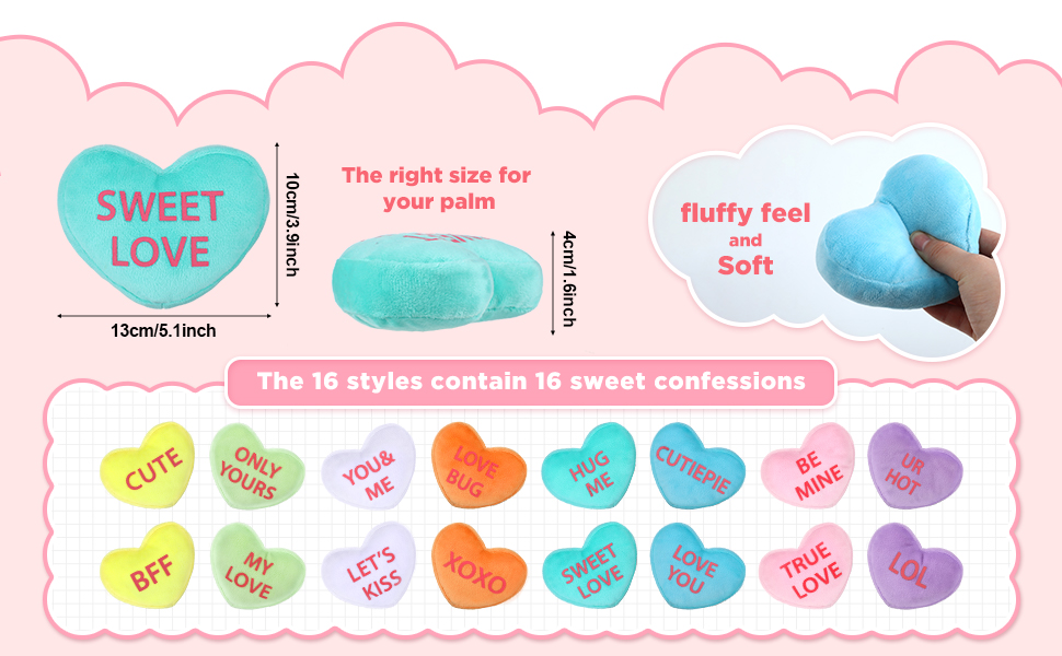 Kathfly 16 Pcs Plush Conversation Hearts Valentines Day