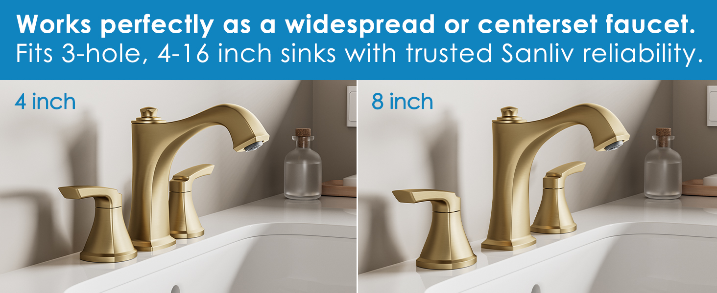 Brushed Gold Bathroom Sink Faucets, Two Handle Vanity Faucet 3 Holes with Drain Assembly