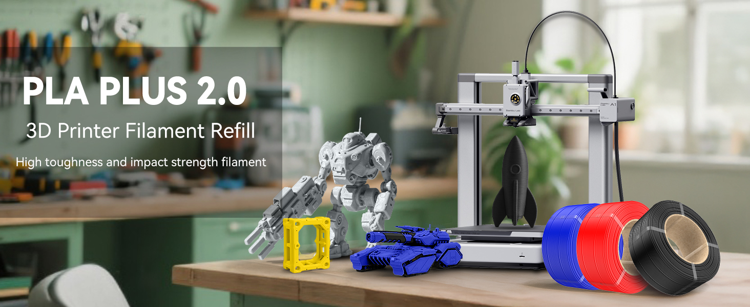 SUNLU 500g PLA+2.0 3D Printer Filament Refill, High Toughness PLA+ Filament Bundle, No-Spool 3D Filaments Refill 1.75mm Compatible with Bambu Lab 3D Printers, 4 Packs, Black+White+Klein Blue+Red 10 sunlu pla filament refill pla sunlu pla plus