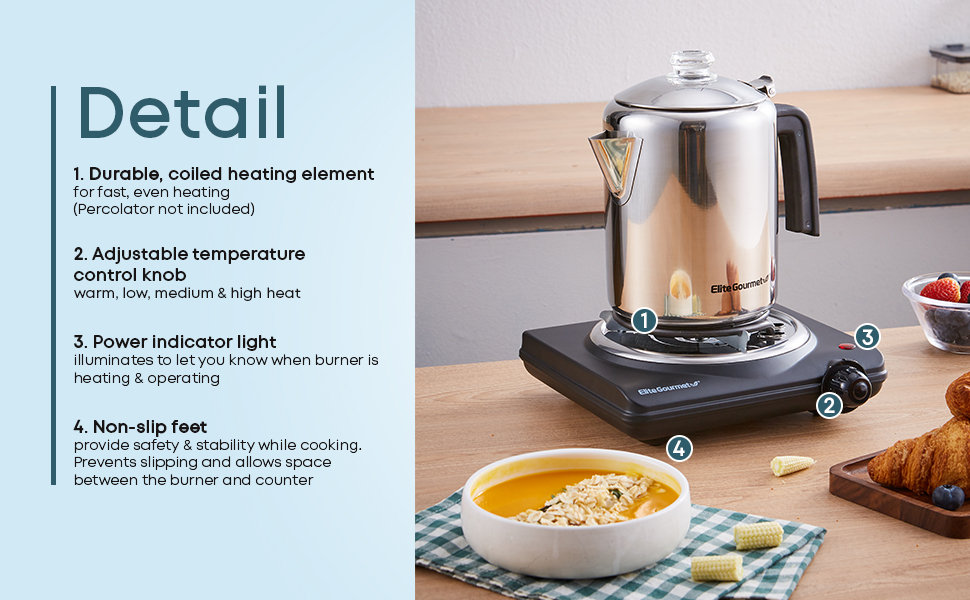 Elite Gourmet ESB100B Countertop Single Coiled Burner