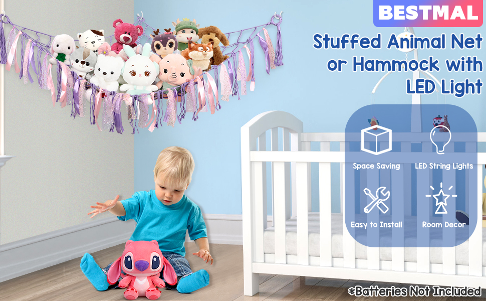 Stuffed Animal Net or Hammock with LED Light BestMal Boho Hanging