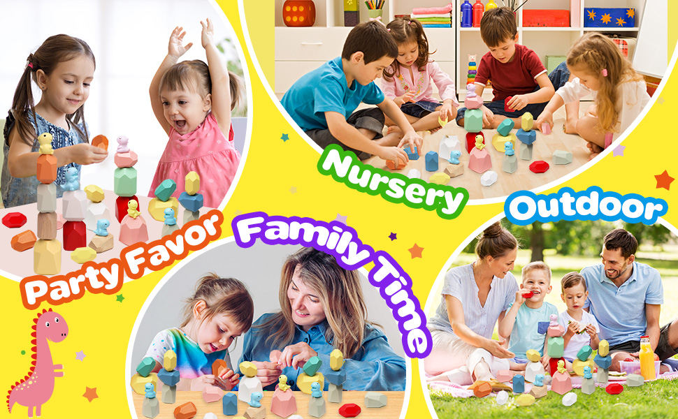 Wooden Stacking Rocks Balancing Stones 38pcs Natural Wood Building