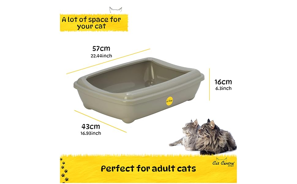Grey Jumbo Cat Litter Tray With Rim 57x43x16cm Scoop Kitten Litter Box