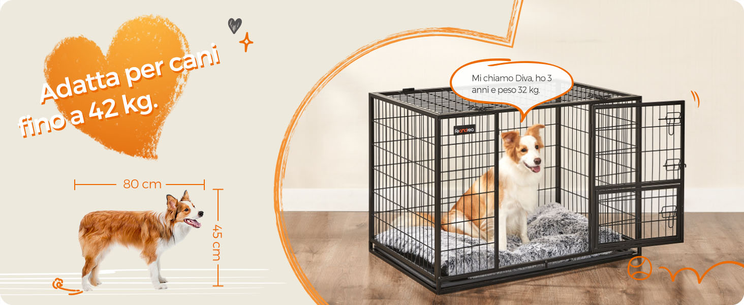 Songmics FEANDREA Gabbia Per Cani Pesanti, Casetta Per Animali Domestici, 107 X 70 X 74,9 Cm, Per Cani Di Taglia Grande E Media, Anti-fuga, Doppio Sportello Rimovibile 14 Riferimento di peso