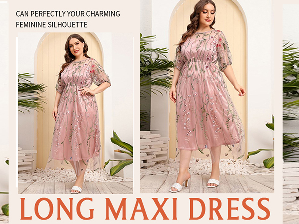 Amazon.com: 1/2 Sleeve Floral Embroidered Dress for Women