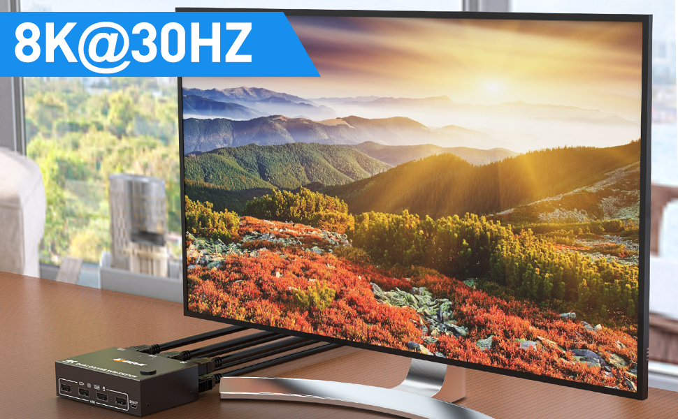 Dual Monitor KVM Switch DisplayPort 8K30Hz 4K144Hz 2 in 2