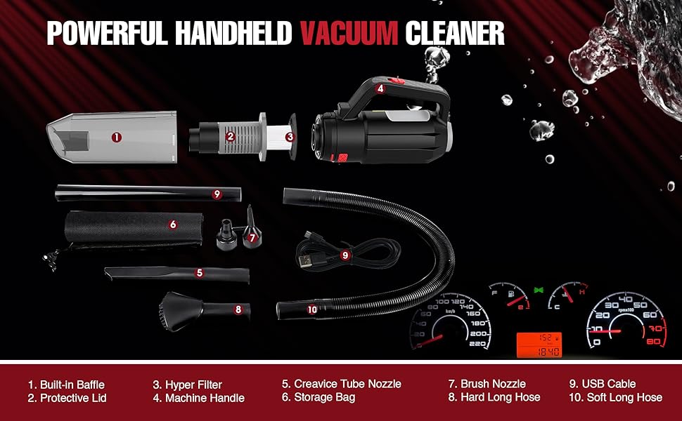 Lyrovo 7000PA Cordless Car Vacuum Cleaner High Power with Air Blower